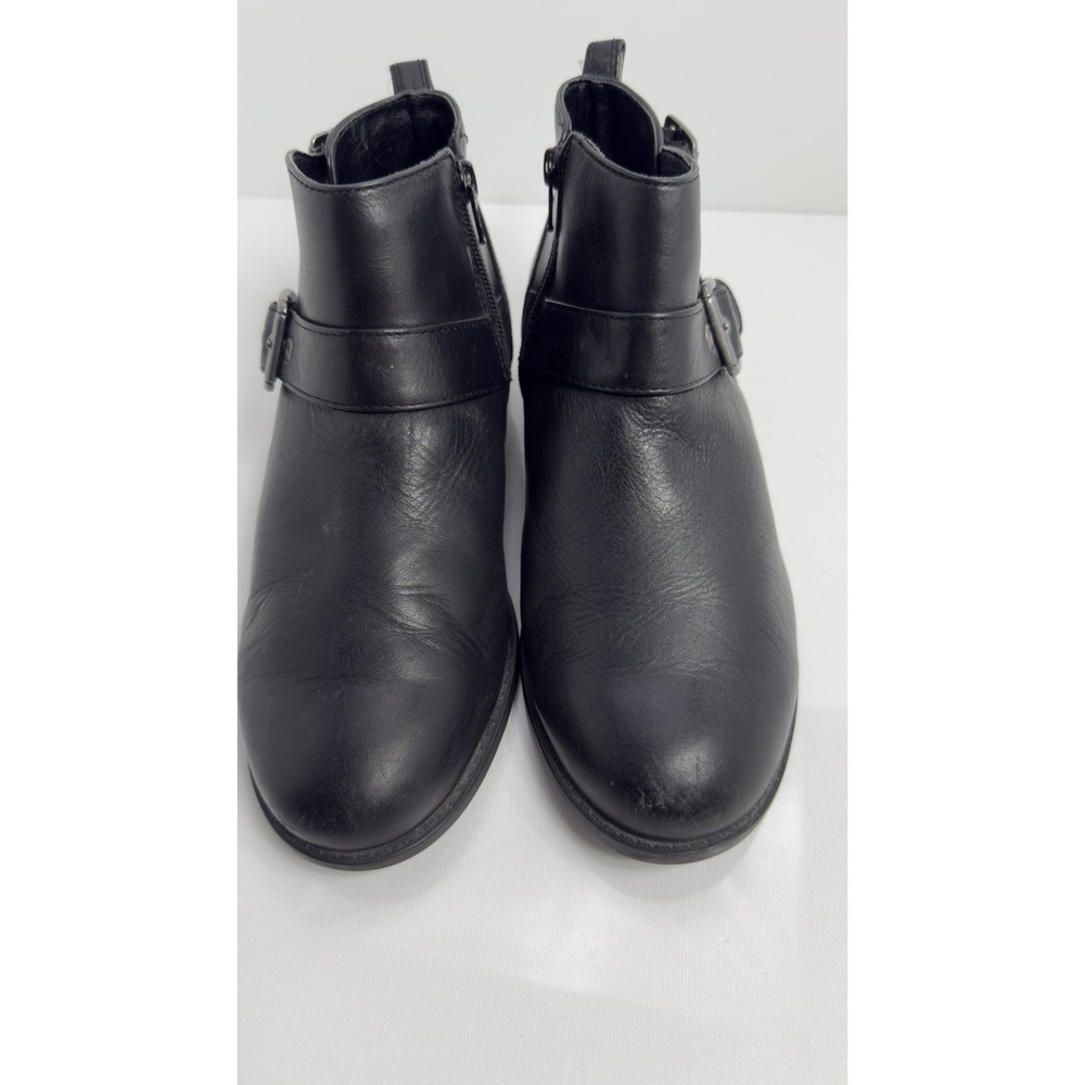 Vionic Logan Ankle Boot Women 7.5 Black Leather Side Zip Silver Buckle Moto - Picture 5 of 9